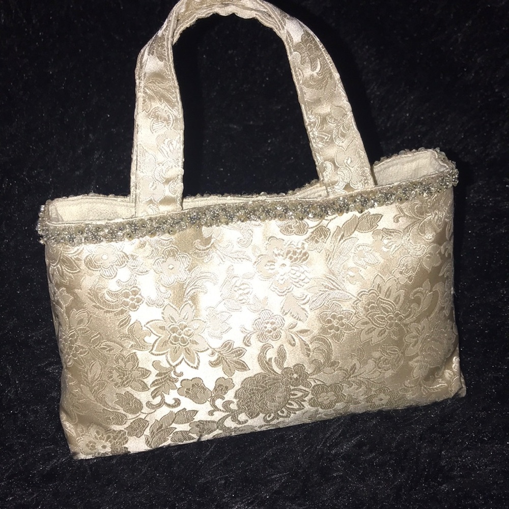 Silk Brocade Bridal Handmade Purse W/ Vintage Beading